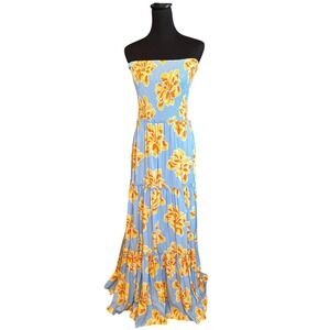 NWT Abel The Label for Anthropologie Blue Floral Strapless Maxi Dress,Size Large